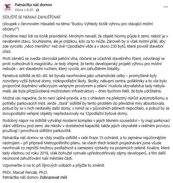 Image for the Tweet beginning: 12 podlaží = věže, Patnáctka